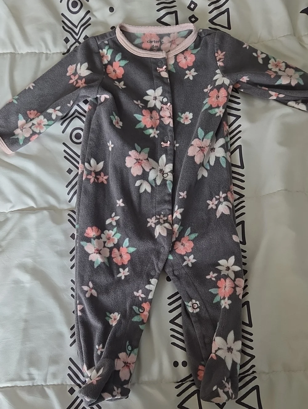 4 For $20 Carter's Charcoal Gray Floral Fleece Footed One-Piece 6 Month